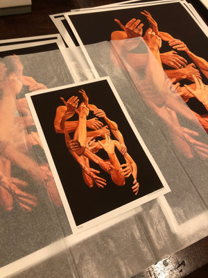 A pile of my fine art prints for the the painting "Hold on" getting ready to be packaged and mailed.